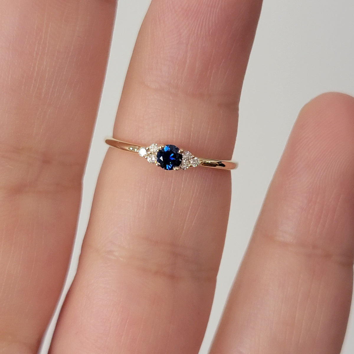 Solitaire Round Blue Sapphire and Diamond Promise Ring(0.09 Ct. TW.)
