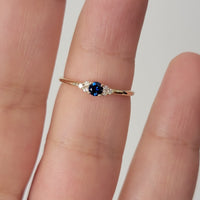 Solitaire Round Blue Sapphire and Diamond Promise Ring(0.09 Ct. TW.)