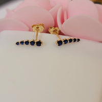 Curved Blue Sapphire Earrings, 14k Gold Studs, Blue Sapphire Studs, Ear Climber Earrings, Dainty Earrings, Minimalist Earrings, Curved Studs