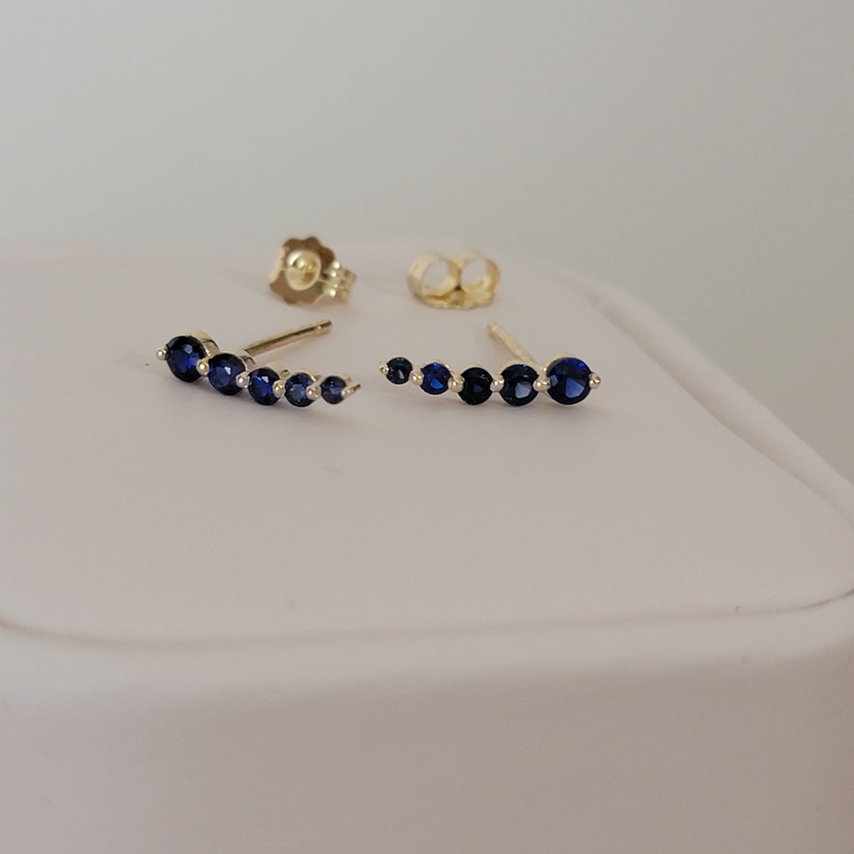 Curved Blue Sapphire Earrings, 14k Gold Studs, Blue Sapphire Studs, Ear Climber Earrings, Dainty Earrings, Minimalist Earrings, Curved Studs