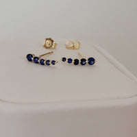 Curved Blue Sapphire Earrings, 14k Gold Studs, Blue Sapphire Studs, Ear Climber Earrings, Dainty Earrings, Minimalist Earrings, Curved Studs
