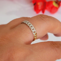 14k Gold Pave Diamond Cuban Chain Ring