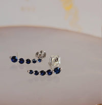 Curved Blue Sapphire Earrings, 14k Gold Studs, Blue Sapphire Studs, Ear Climber Earrings, Dainty Earrings, Minimalist Earrings, Curved Studs