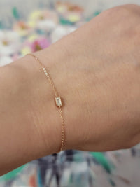 14K Gold Dainty Diamond Baguette Bracelet, One Diamond Bracelet, Minimalist Bracelet, Diamond Baguette Bracelet