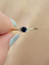 Solitaire Round Blue Sapphire and Diamond Promise Ring(0.09 Ct. TW.)