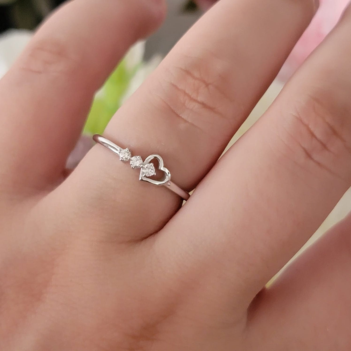 14k Gold Diamond Ring, Dainty Heart Ring, 0.06 Ct Diamond Ring, 1.5mm Gold Ring, Natural Diamonds, Stackable Ring, 14k White, Rose, Yellow