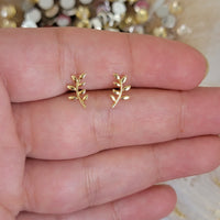 14k Gold Stud Earrings, Gold Leaf Earrings, Dainty Earrings, Gold Branch Earrings, Minimalist Earrings, Mother's day gift