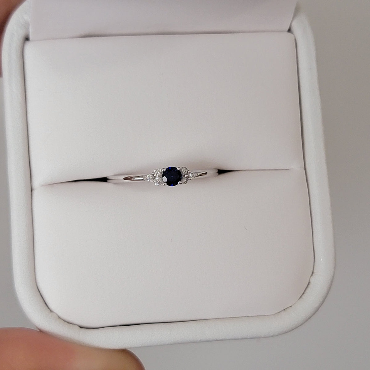 Solitaire Round Blue Sapphire and Diamond Promise Ring(0.09 Ct. TW.)