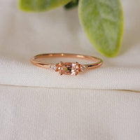 14K Gold Morganite Ring, Vintage Ring For Her,  Three Stone Engagement Ring, Anniversary Gift, Oval Art Deco Ring Wedding Ring, Gift For Her
