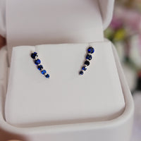 Curved Blue Sapphire Earrings, 14k Gold Studs, Blue Sapphire Studs, Ear Climber Earrings, Dainty Earrings, Minimalist Earrings, Curved Studs