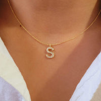 14k Gold Diamond Initial Necklace, Diamond Letter Necklace,  Dainty Initial Diamond Necklace,  Initial Charm, Letter Pendant, 14k White Gold