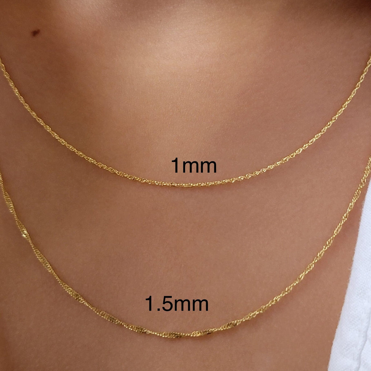 14K Solid Gold Diamond Cut Singapore Chain, Twist Gold Necklace Chain, 1mm Solid Gold Women Necklace, Gold Chain Necklace, 14k White