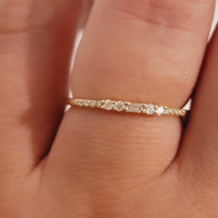 Diamond Ring, baguette and Round diamond Band, 14k Gold Dainty Diamond ring, Minimalist  Ring, Thin Gold Diamond Stacking Ring, 14K White,