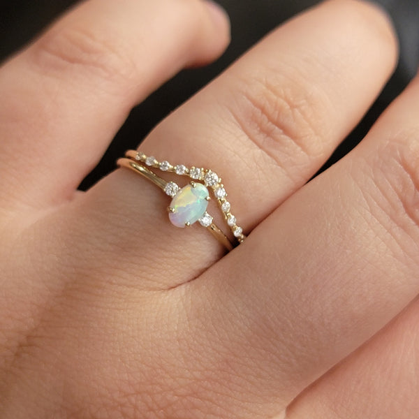 Oval Opal engagement ring set, 14k Gold Vintage Engagement Ring Set, Art deco Bridal set Promise ring Anniversary gift for women, Diamonds