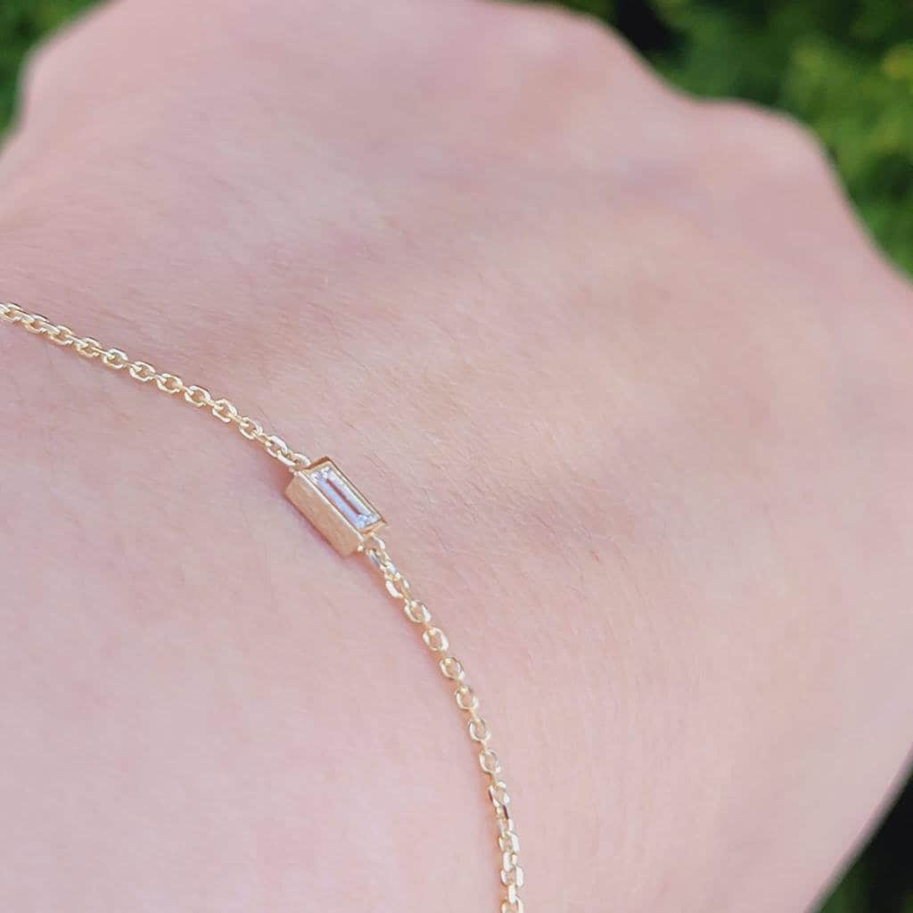 14K Gold Dainty Diamond Baguette Bracelet, One Diamond Bracelet, Minimalist Bracelet, Diamond Baguette Bracelet