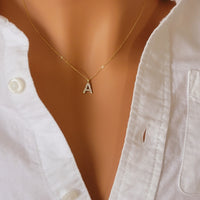 14k Gold Diamond Initial Necklace, Diamond Letter Necklace,  Dainty Initial Diamond Necklace,  Initial Charm, Letter Pendant, 14k White Gold