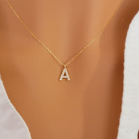 14k Gold Diamond Initial Necklace, Diamond Letter Necklace,  Dainty Initial Diamond Necklace,  Initial Charm, Letter Pendant, 14k White Gold