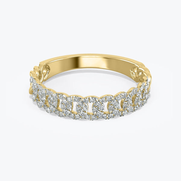 14k Gold Pave Diamond Cuban Chain Ring