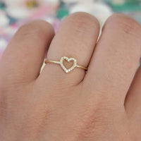 Diamond  Ring, 14K Solid Gold Open Heart Ring, Natural Diamond Band, Promise Ring,  Minimalist Gold Ring, 14k Promise Ring, White, Anika