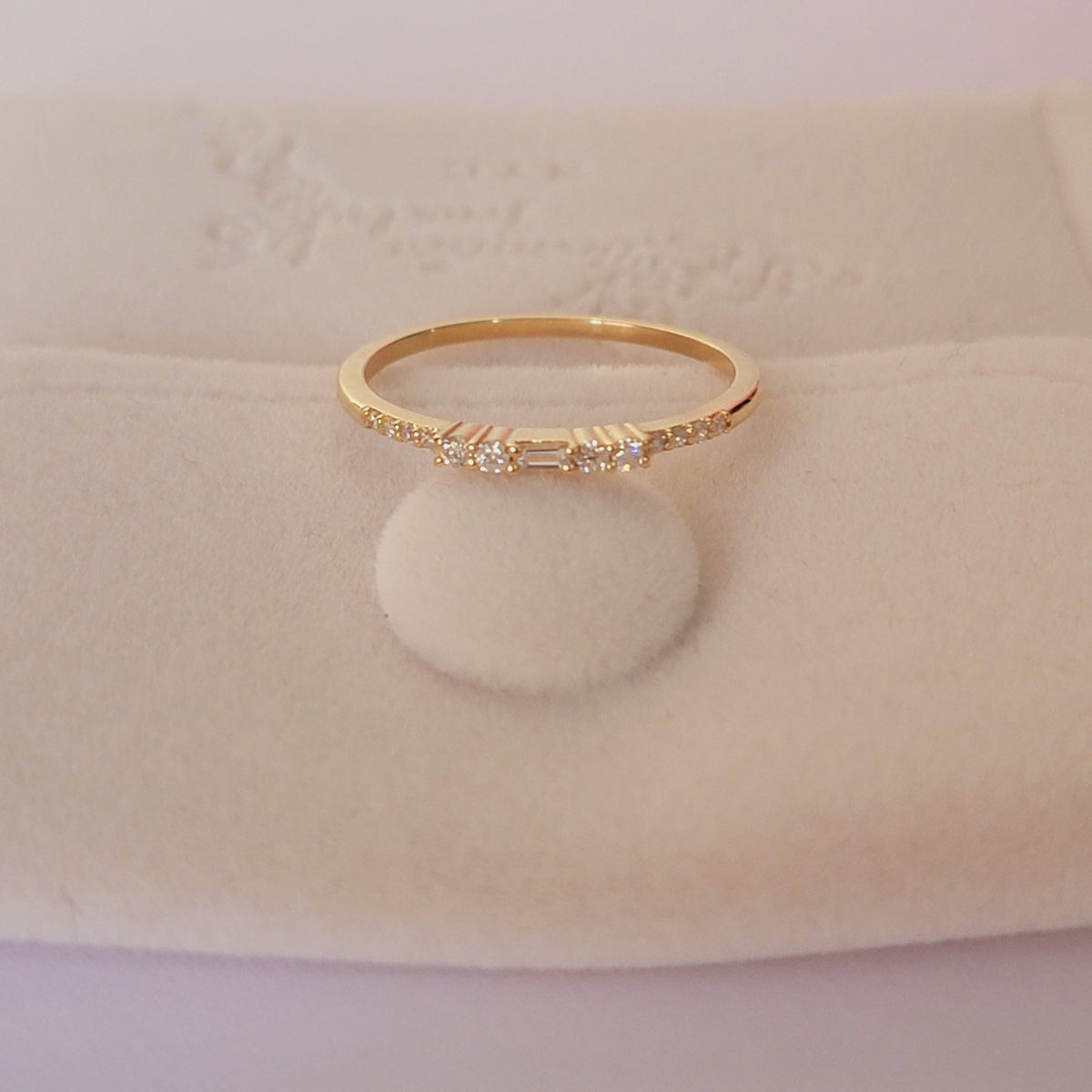 Diamond Ring, baguette and Round diamond Band, 14k Gold Dainty Diamond ring, Minimalist  Ring, Thin Gold Diamond Stacking Ring, 14K White,