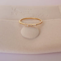 Diamond Ring, baguette and Round diamond Band, 14k Gold Dainty Diamond ring, Minimalist  Ring, Thin Gold Diamond Stacking Ring, 14K White,