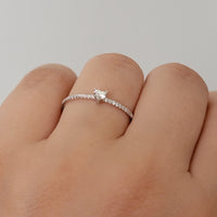 Diamond Ring, Dainty Solitaire Ring, 0.16Ct Diamond Engagement Ring, Promise Ring, Half Eternity Band,14k Gold Bridal Ring, Heart Cut, White