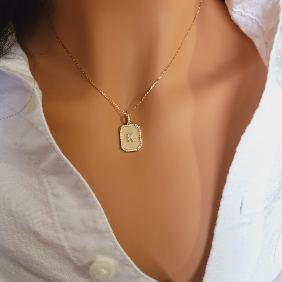 14K Yellow Gold & 0.26TCW Diamond Dog Tag Necklace