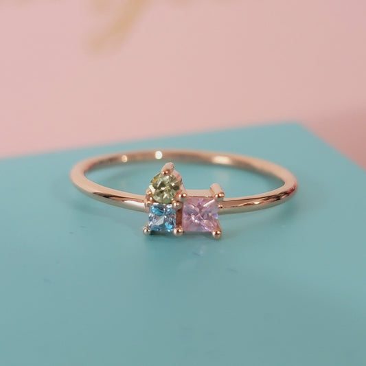 14k Cluster Gemstone Ring, 14k Gold Multi-Stone Ring, Personalized Ring, Birthstone Rings, Pink Sapphire Ring, Minimalist Aquamarine Ring