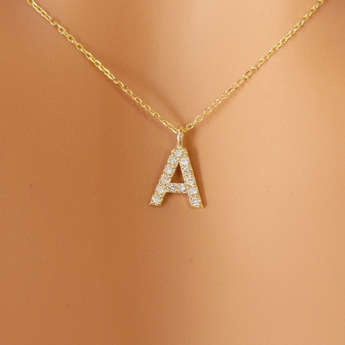 14k Gold Diamond Initial Necklace, Single Initial Diamond Necklace, Personalized Gift Diamond Letter Necklace, Dainty Initial Necklace