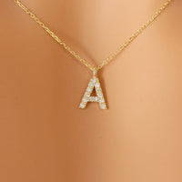 14k Gold Diamond Initial Necklace, Single Initial Diamond Necklace, Personalized Gift Diamond Letter Necklace, Dainty Initial Necklace