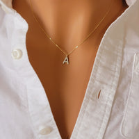 14k Gold Diamond Initial Necklace, Single Initial Diamond Necklace, Personalized Gift Diamond Letter Necklace, Dainty Initial Necklace