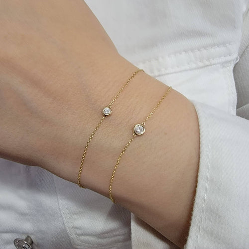 Diamond Bracelet, 14k Gold Bezel Set Diamond Bracelet For Women, Solitaire Diamond Bracelet 0.10Ct, Small Diamond Bracelet, 14k Rose, White