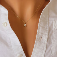 14k Gold Diamond Initial Necklace, Single Initial Diamond Necklace, Personalized Gift Diamond Letter Necklace, Dainty Initial Necklace