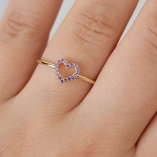 14k Amethyst Ring, Birthstone Ring, Purple Color Gem, Personalized Gift, 14k Gold Minimalist Gemstone Ring, Dainty Gem Ring, 14k White, Rose