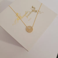 Diamond Circle Disc Necklace in 14k Solid Gold, Round Shaped Multi Stone Anniversary Pendant, Stackable Tiny Coin Jewelry, Wedding Chain Set