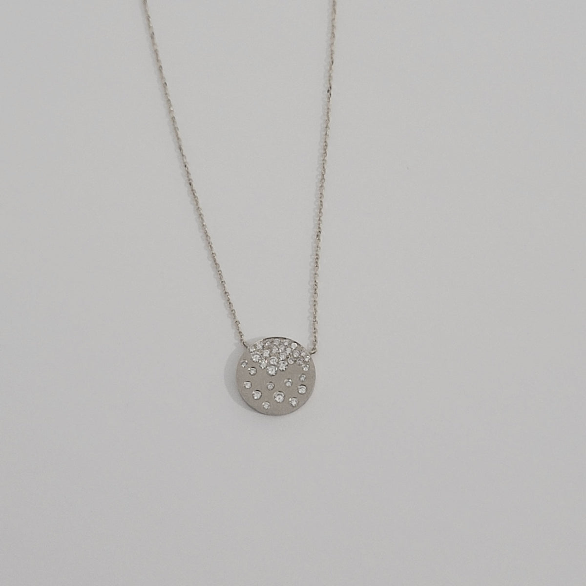Diamond Circle Disc Necklace in 14k Solid Gold, Round Shaped Multi Stone Anniversary Pendant, Stackable Tiny Coin Jewelry, Wedding Chain Set