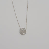 Diamond Circle Disc Necklace in 14k Solid Gold, Round Shaped Multi Stone Anniversary Pendant, Stackable Tiny Coin Jewelry, Wedding Chain Set