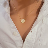 Diamond Circle Disc Necklace in 14k Solid Gold, Round Shaped Multi Stone Anniversary Pendant, Stackable Tiny Coin Jewelry, Wedding Chain Set