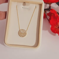 Diamond Circle Disc Necklace in 14k Solid Gold, Round Shaped Multi Stone Anniversary Pendant, Stackable Tiny Coin Jewelry, Wedding Chain Set