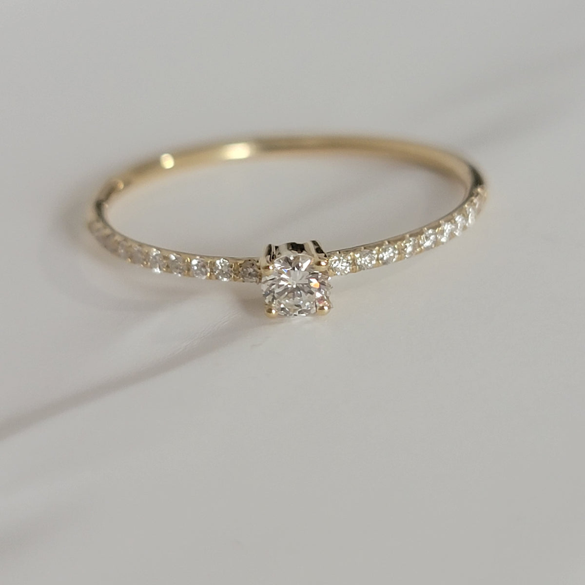 14K Gold Diamond Solitaire Ring: Micro Pave Half Eternity Wedding Band