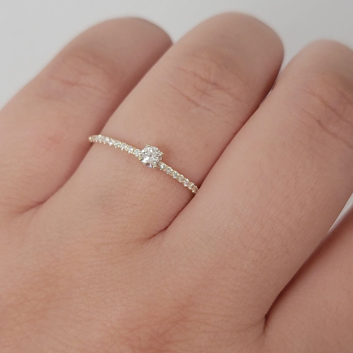 14K Gold Diamond Solitaire Ring: Micro Pave Half Eternity Wedding Band