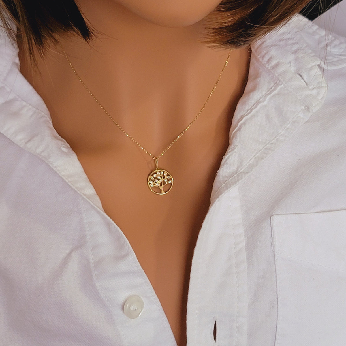 Tree of Life Diamond Necklace, Tree Pendant, 14k Solid Gold Charm, Tree Necklace, Nature Charm, Diamond Pendant, Real Gold Necklace