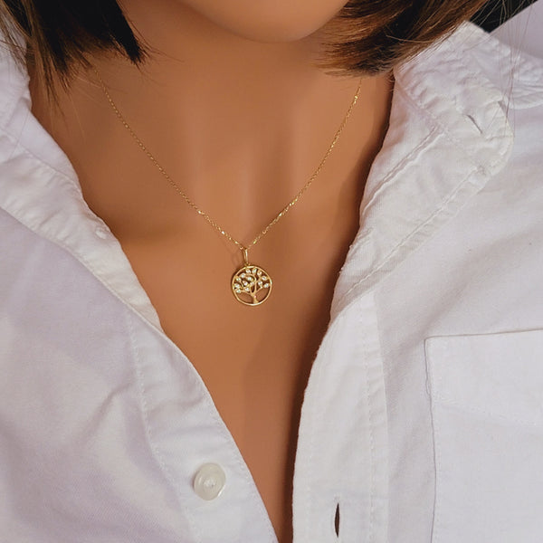 Tree of Life Diamond Necklace, Tree Pendant, 14k Solid Gold Charm, Tree Necklace, Nature Charm, Diamond Pendant, Real Gold Necklace
