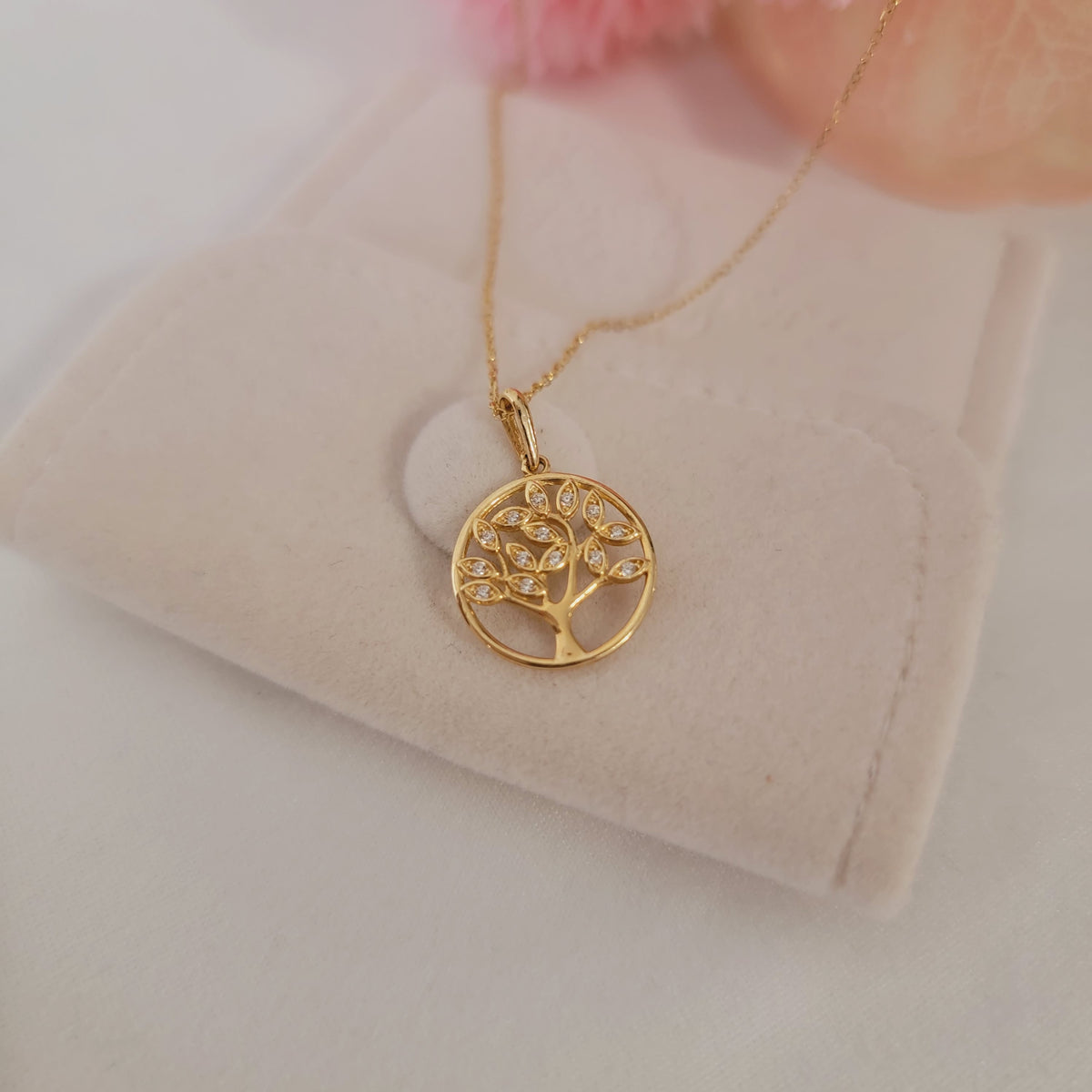 Tree of Life Diamond Necklace, Tree Pendant, 14k Solid Gold Charm, Tree Necklace, Nature Charm, Diamond Pendant, Real Gold Necklace