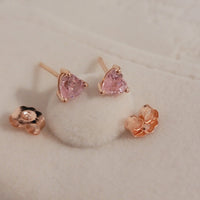 Heart Shaped Pink Sapphire Solitaire Stud Earrings