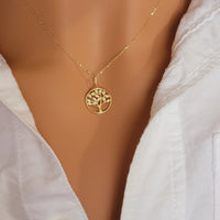Tree of Life Diamond Necklace, Tree Pendant, 14k Solid Gold Charm, Tree Necklace, Nature Charm, Diamond Pendant, Real Gold Necklace