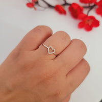 Diamond  Ring, 14K Solid Gold Open Heart Ring, Natural Diamond Band, Promise Ring,  Minimalist Gold Ring, 14k Promise Ring, White, Anika