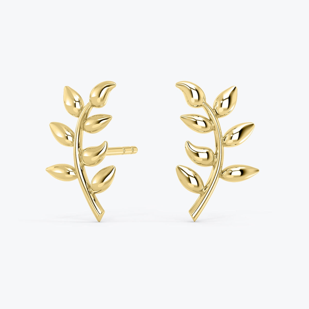 14k Gold Leaf studs, Leaf Branch Earrings, Olive Leaf Women Earrings in 14k Solid Gold