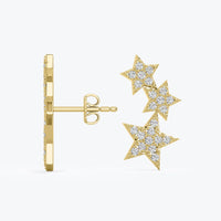 Diamond Star Earring, Diamond Star Ear Climber, 14K Solid Gold Star Diamond Stud, Starburst Diamond Studs, White, Rose