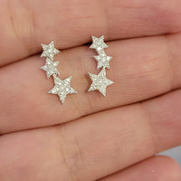 Diamond Star Earring, Diamond Star Ear Climber, 14K Solid Gold Star Diamond Stud, Starburst Diamond Studs, White, Rose